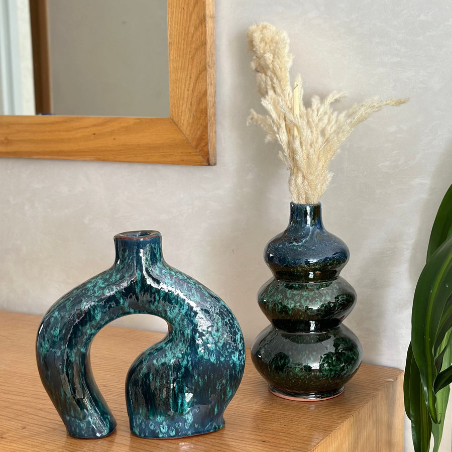 MyTindy Aboukal and Atlas blue green + pampas vase duo