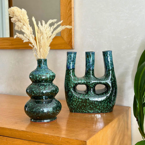 MyTindy Duo vase Aboukal and Afous green and blue + pampas