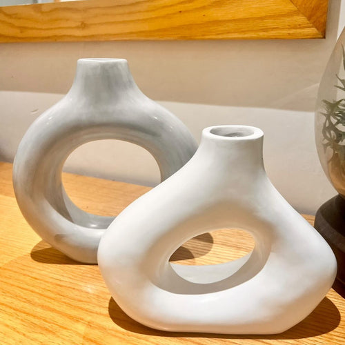MyTindy Duo White tanara vase and gray Tafoukt vase + pampas