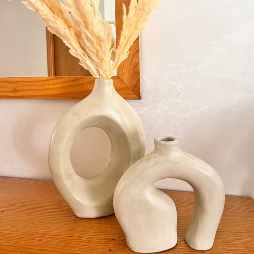 MyTindy Duo Ayour and Atlas vases cream + Pampas