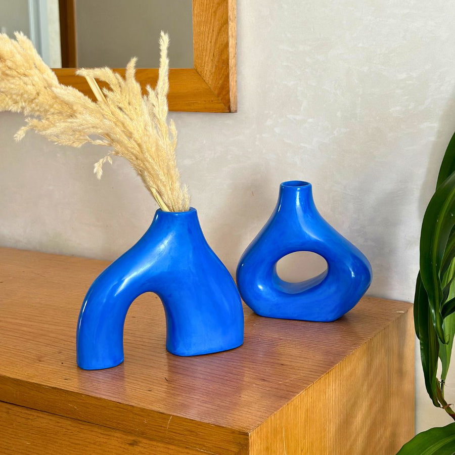 MyTindy Duo Tanara and Azul azure blue + pampas vases