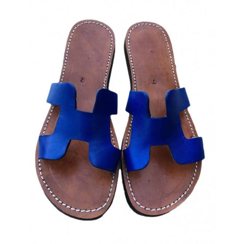 MyTindy Electric Bleu H Shape Leather Sandals