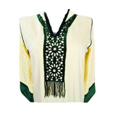 MyTindy Elegant Moroccan Jellaba with Rectangular Pattern - Cream and Green, view 2
