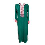 MyTindy Elegant Moroccan Jellaba with Rectangular Pattern - Cream and Green, view 4