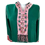 MyTindy Elegant Moroccan Jellaba with Rectangular Pattern - Cream and Green, view 5