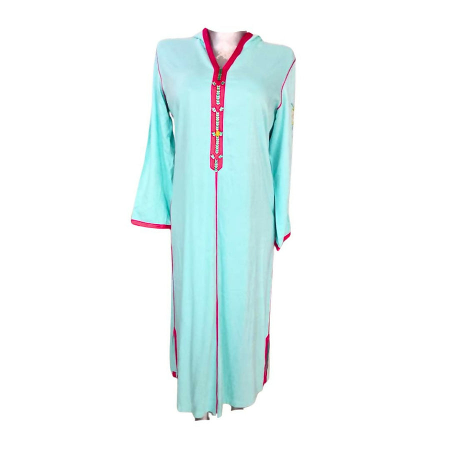 MyTindy Elegant Moroccan Jellaba with Sleeve Design and Contrasting Borders - Light Blue and Pink