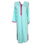 MyTindy Elegant Moroccan Jellaba with Sleeve Design and Contrasting Borders - Light Blue and Pink, view 2