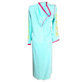 MyTindy Elegant Moroccan Jellaba with Sleeve Design and Contrasting Borders - Light Blue and Pink, view 3