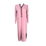 MyTindy Elegant Moroccan Jellaba with Sleeve Design and Contrasting Borders - Light Blue and Pink, view 5