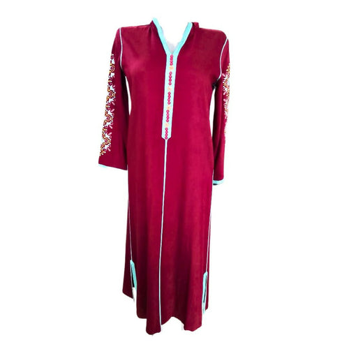 MyTindy Elegant Moroccan Jellaba with Sleeve Design and Contrasting Trim - Bright Red