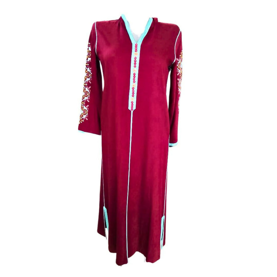 MyTindy Elegant Moroccan Jellaba with Sleeve Design and Contrasting Trim - Bright Red