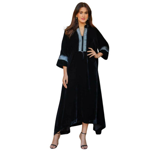 MyTindy Embroidered Black Velvet Caftan