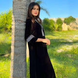 MyTindy Embroidered Black Velvet Caftan, view 4