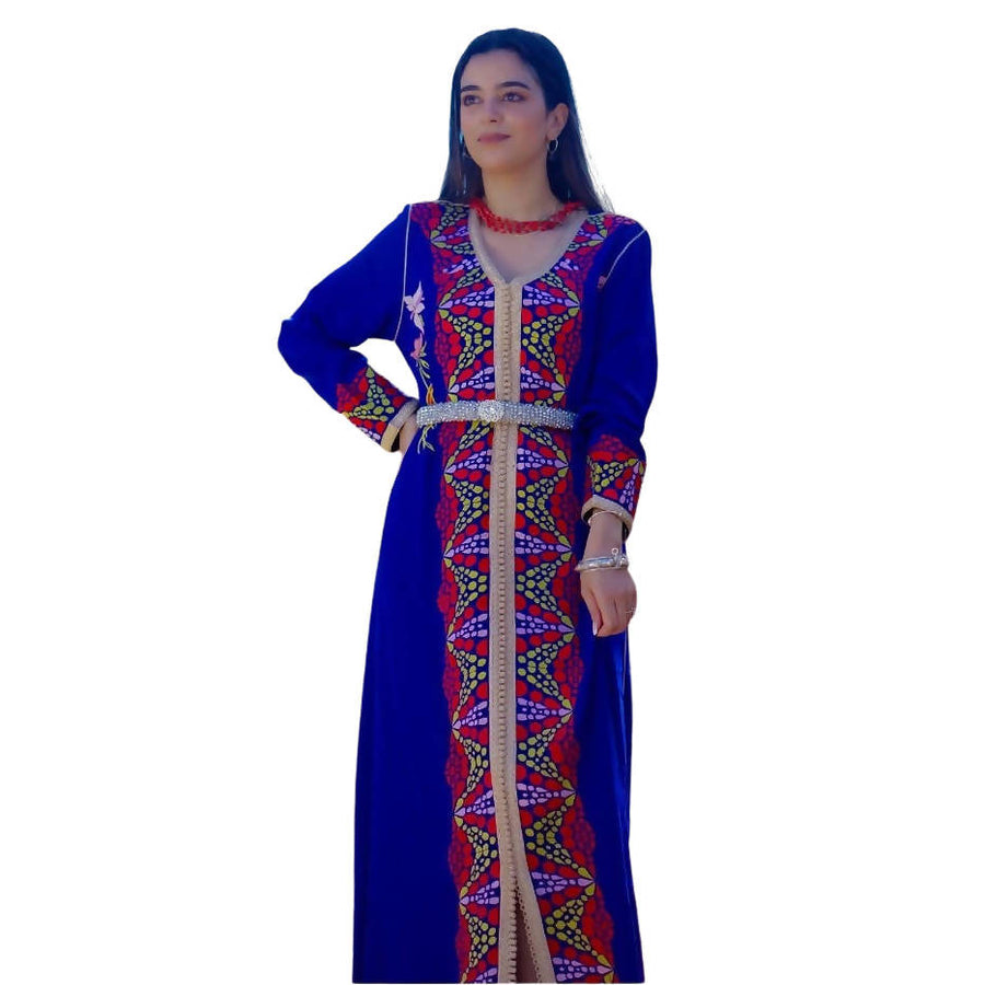 MyTindy Embroidered blue caftan