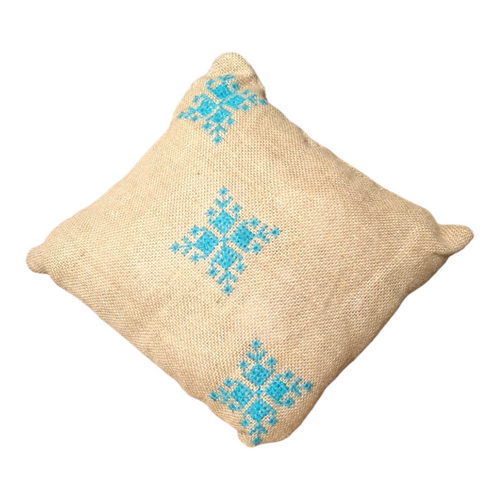 MyTindy Embroidered Moroccan Blue & Beige Pillow