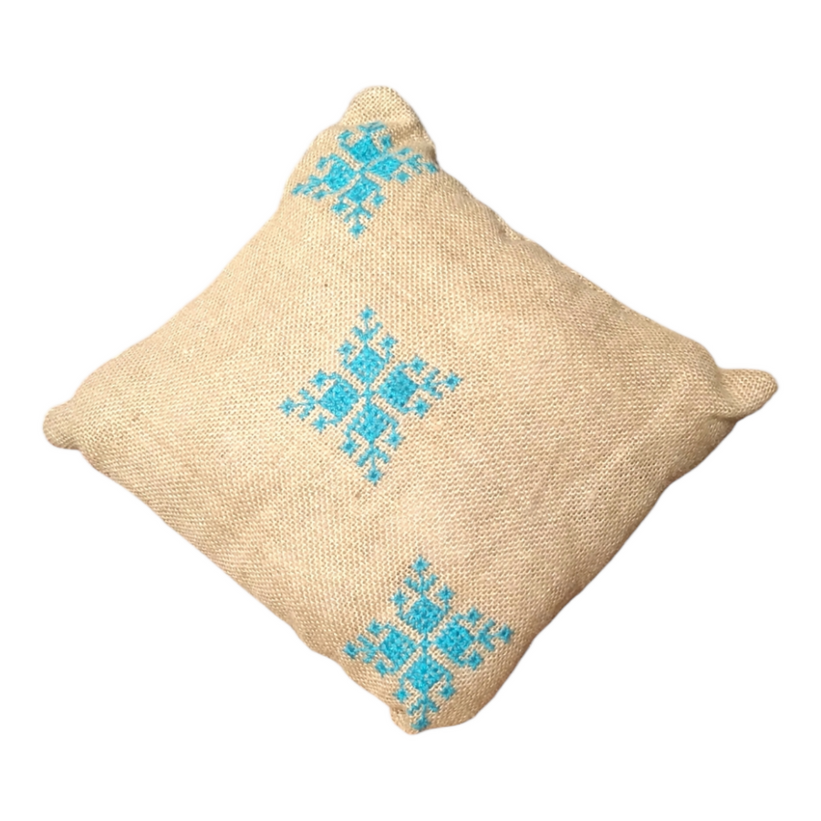 MyTindy Embroidered Moroccan Blue & Beige Pillow