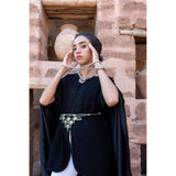 MyTindy Black Embroidered wool and cashmere cape, view 2