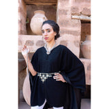 MyTindy Black Embroidered wool and cashmere cape, view 3
