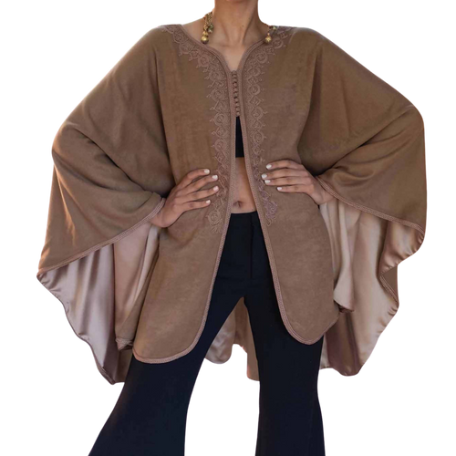 MyTindy Beige Embroidred wool and cashmere cape