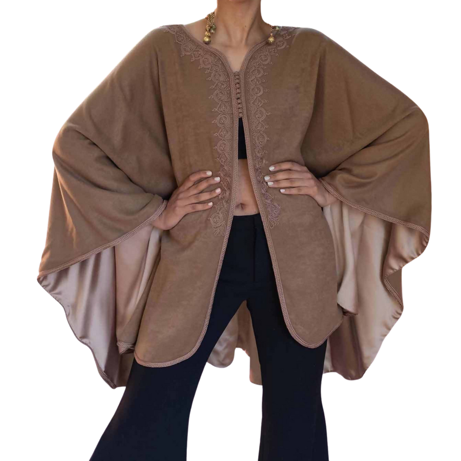 MyTindy Beige Embroidred wool and cashmere cape