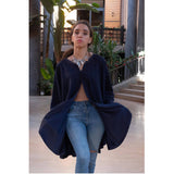 MyTindy Blue Embroidred wool and cashmere cape, view 3
