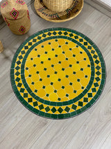 MyTindy Emerald green and yellow table round made from mosaic for outdoor-indoor 100% handcrafted Moroccan tiles, Mid century Mosaic coffee table ., view 3