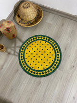 MyTindy Emerald green and yellow table round made from mosaic for outdoor-indoor 100% handcrafted Moroccan tiles, Mid century Mosaic coffee table ., view 4