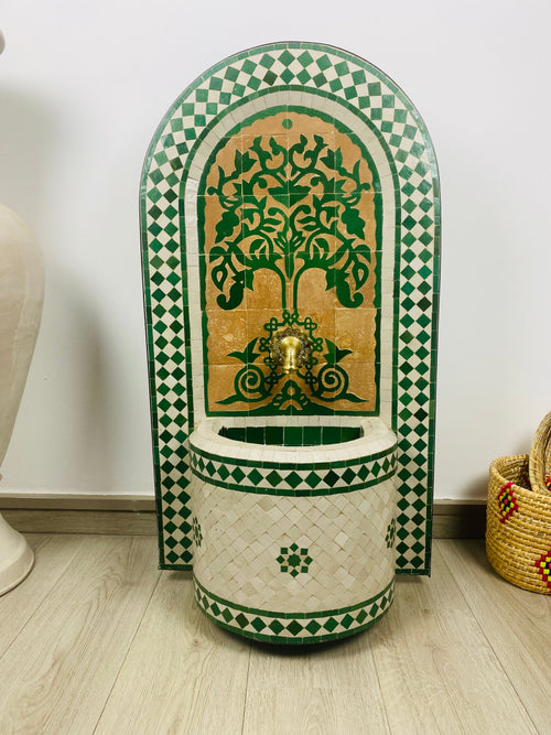 MyTindy Emerald Green Mosaic Water Feature for outdoor and indoor - Tree of Life Fountain water Inside  -  Garden Moroccan Mosaic Fountain Modern