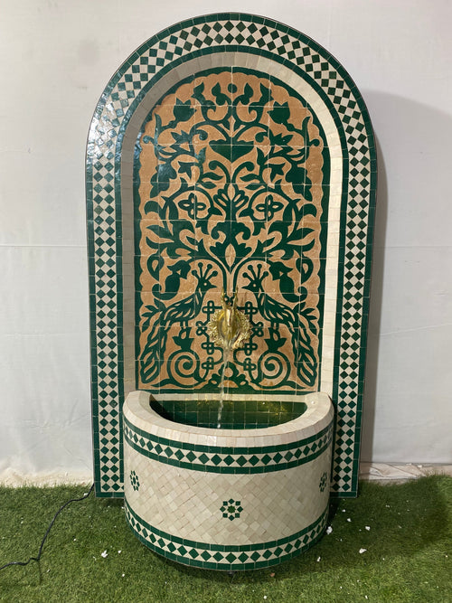 MyTindy Emerald Green Mosaic Water Fountain for outdoor and indoor - Tree of Life Fountain water Feature  -  Garden Moroccan Mosaic Fountain Modern