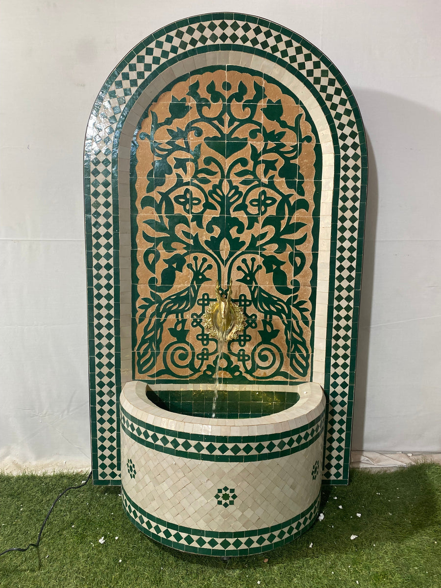 MyTindy Emerald Green Mosaic Water Fountain for outdoor and indoor - Tree of Life Fountain water Feature - Garden Moroccan Mosaic Fountain Modern