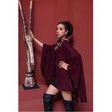 MyTindy Burgundy Emroidred wool and cashmere burgundy cape, view 2