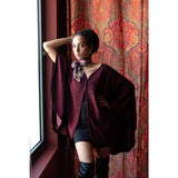 MyTindy Burgundy Emroidred wool and cashmere burgundy cape, view 3