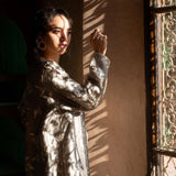 MyTindy Floral Embroidered Organza Silk Coat Kaftan, view 6