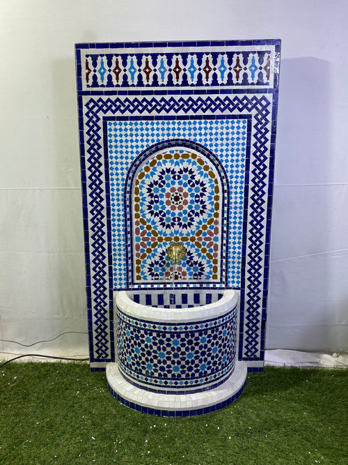 MyTindy Fountain for garden,Moorish mosaic tile fountain Mosaic Artwork, water inside fountain, Moroccan Mosaic Fountain, terrace Indoor Decor.