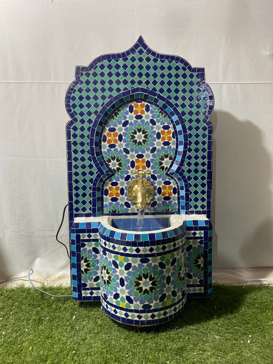 MyTindy Fountain with colorful small mosaic, water inside fountain, Moroccan Mosaic Fountain, terrace Indoor Decor.