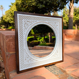 MyTindy Framed Hand-Carved Moroccan Plaster Wall Mirror, Floral Design, view 3