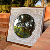 MyTindy Framed Hand-Carved Moroccan Plaster Wall Mirror, Floral Design, view 5