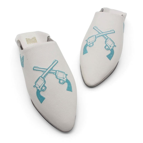 MyTindy GEORGE BOOSH WHITE Leather Moroccan Slippers