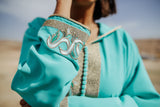 MyTindy Gold and Aqua Djellaba Moroccan Dress, view 4