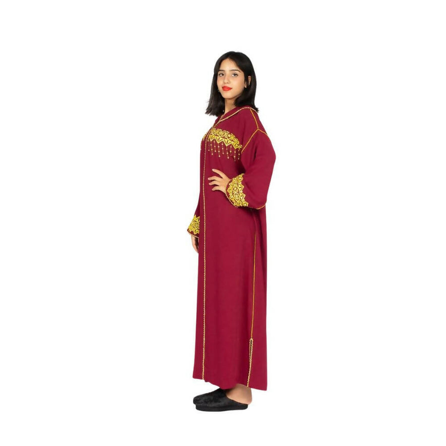 MyTindy Gold and Burgundy Moroccan Djellaba