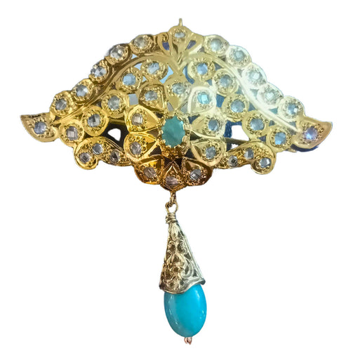 MyTindy Gold and Light Blue Moroccan Brooch