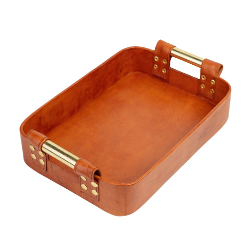 MyTindy Golden Handles Leather Tray