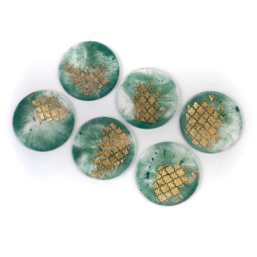 MyTindy Green and Gold Resin Coasters