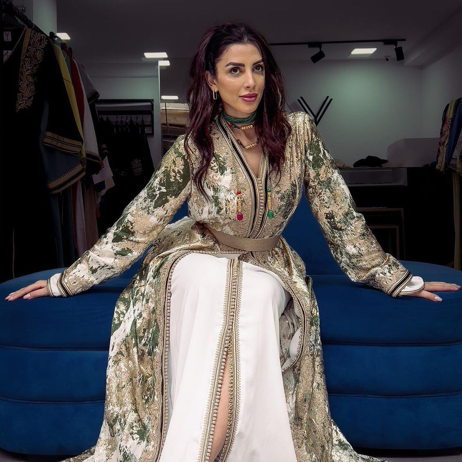 MyTindy Green & Gold 2 Piece Kaftan
