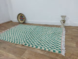 MyTindy Green Handmade Rug, Green Checkered Rug - Berber style wool rug from Morocco - Modern rug, view 2