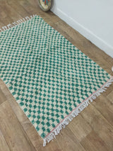 MyTindy Green Handmade Rug, Green Checkered Rug - Berber style wool rug from Morocco - Modern rug, view 3
