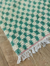 MyTindy Green Handmade Rug, Green Checkered Rug - Berber style wool rug from Morocco - Modern rug, view 5