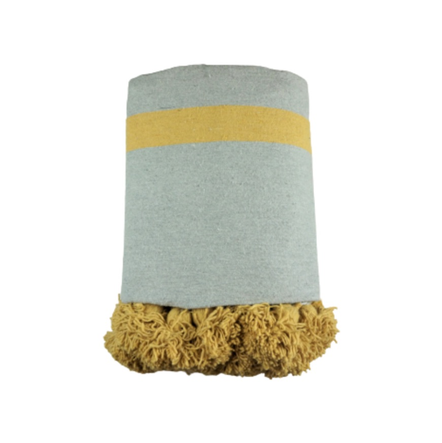 MyTindy Grey and Mustard Yellow Moroccan Blanket