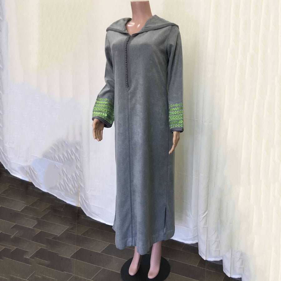 MyTindy Grey and Neon Yellow Cashmere Djellaba