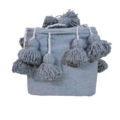 MyTindy Grey Moroccan Pom-pom Blanket